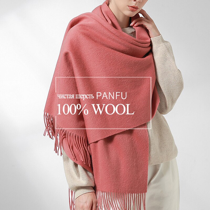 Winter 100% Pure Wool Scarf Women Thicken Shawls and Wraps Echarpe for Ladies Foulard Femme Winter Solid Cashmere Scarves Stoles