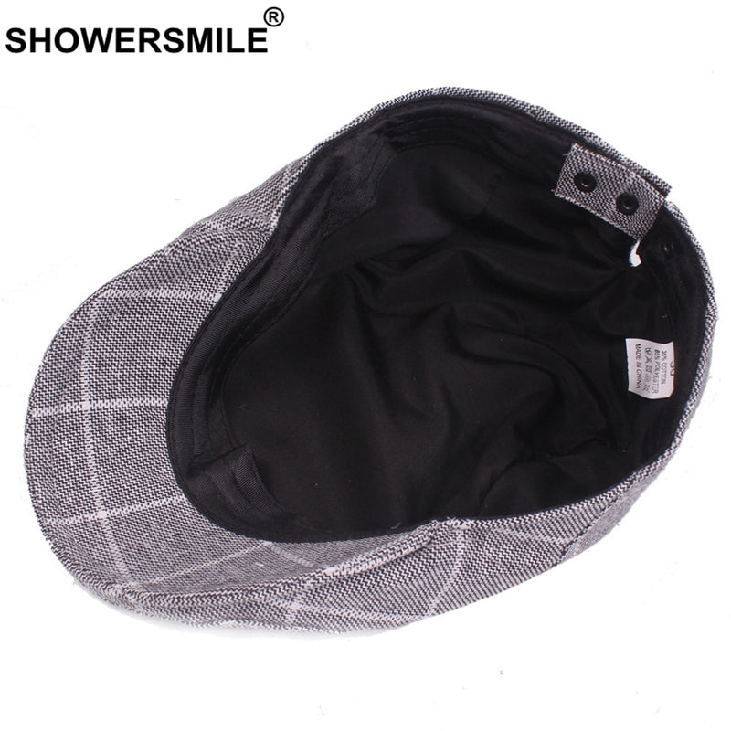 SHOWERSMILE Herren Blue Berets Plaid Verstellbare Baumwolle Schiebermütze Herren Sommer Herbst Classic England Atmungsaktiver Entenschnabelhut Neu