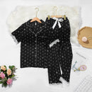 Lisacmvpnel Srping New Crown Print Women Pyjamas Lace Sweet Short Sleeve Suit Pajamas Summer Satin Chiffon Soft Touch Sleepwear