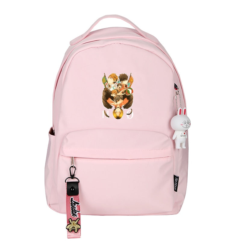 Anime Haikyuu Karasuno VBC Women Backpack Kawaii Pink School Bags Nylon Bookbag Cartoon Travel Bagpack Small School Rugzak
