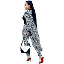 2 Piece Set African Print Elastic Bazin Baggy Pants Rock Style Dashiki SLeeve Famous Suit For Women Coat And Leggings 2pcs/se