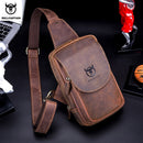 BULLCAPTAIN Herren Umhängetaschen Crazy Horse Leder Brusttasche Leder Umhängetaschen Retro Herren Reißverschlusstasche Kurze Reisetasche
