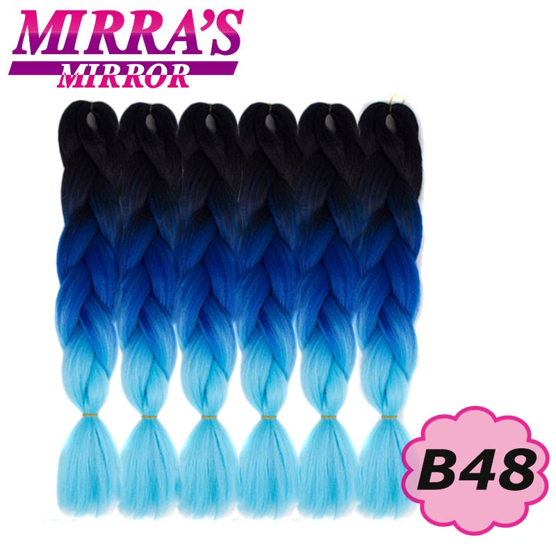 Trenzas Jumbo de 24 pulgadas, cabello sintético para caja trenzada, extensiones de cabello trenzado Ombre, tres tonos, negro, marrón, azul, rosa, espejo de Mirra