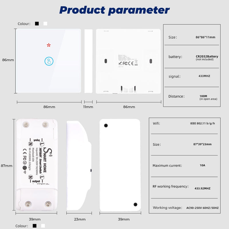 SMATRUL Tuya Smart Home APP WiFi Interruptor táctil Luz RF 433Mhz Panel de pared DIY Módulo de relé Temporizador Alexa Socket Lámpara 110-220V