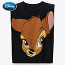 Disney T-Shirt Vintage ärmelloses Schulterpolster Bambi Deer Cartoon Print Harajuku Damen T-Shirt O-Neck Chic Cotton T-Shirt Top Female