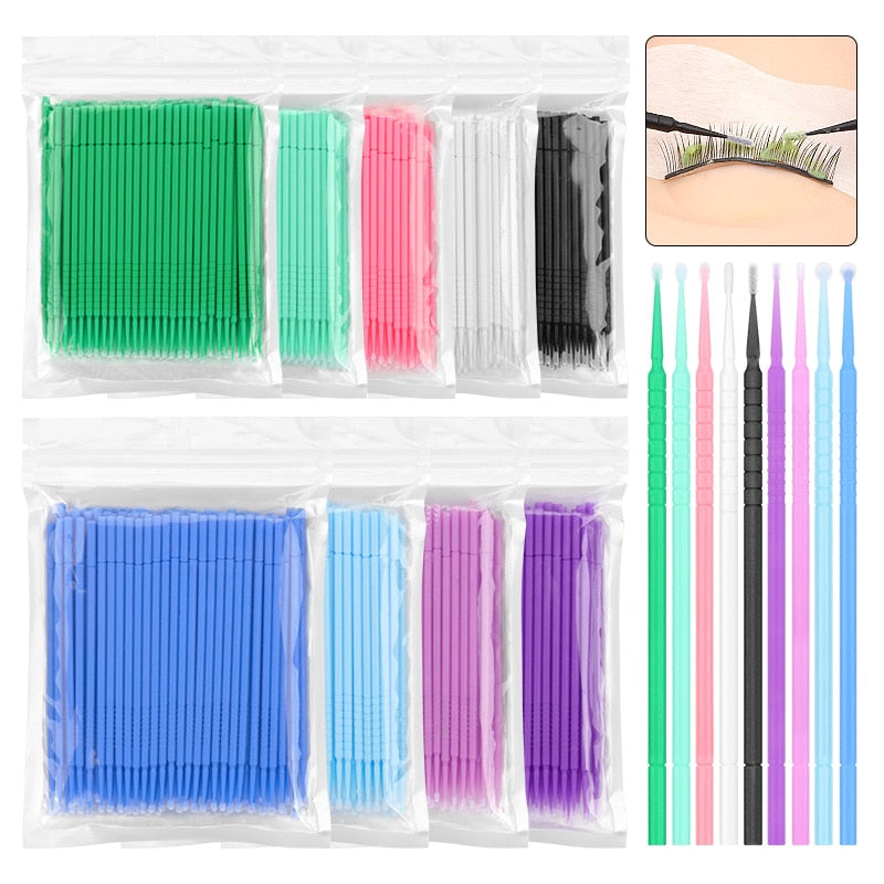 100 Stück Einweg-Wimpern-Mascara-Tupfer Mikrobürsten Wimpernverlängerung Einzelwimpern entfernen Applikator Zauberstäbe Make-up-Tool-Kit