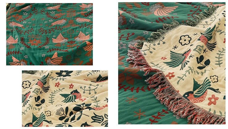 Junwell 100% Cotton Muslin Plaid Sofa Cover Summer Blanket Gauze Bed Chic Tassel Multifunction Travel Breathable Throw Blanket