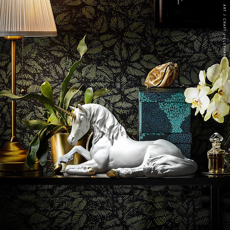 VILEAD, estatua de caballo de unicornio blanco de resina nórdica, figuritas de animales, decoración moderna para el hogar y la Oficina, decoración de jardín de hadas para sala de estar