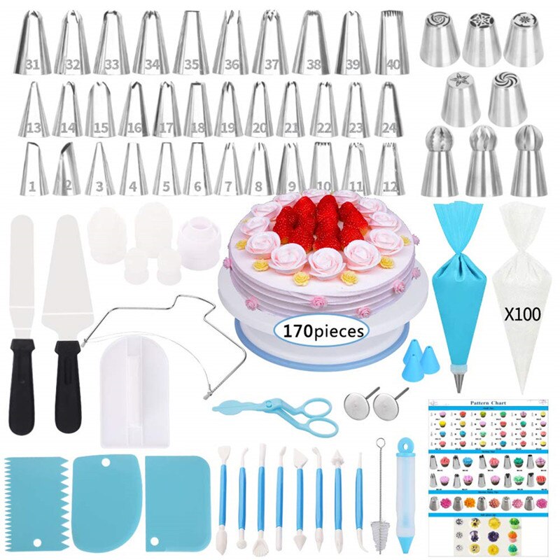 Cake Decorating Tools Kit Turntable Pastry Nozzles For Cream Confectionery Bags Icing Piping Nozzles Tips Baking Tools For Cakes