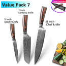 Cuchillo de cocina 1-9 Uds cuchillos de Chef 7CR17 440C acero inoxidable de alto carbono Damasco dibujo Gyuto Cleaver Set rebanador cuchillo Santoku