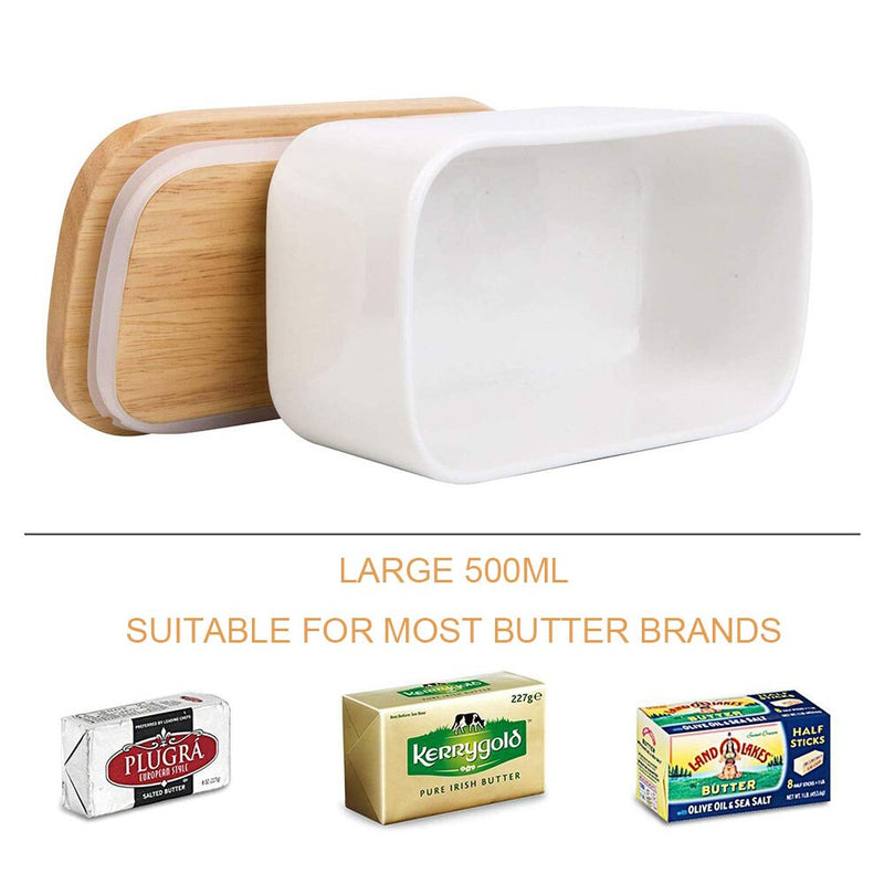 Nordic Style Butter Box Sealing with Wood Lid Knife FoodDish Ceramic Keeper Tool Cheese Storage Tray Plate Container for Kitchen
