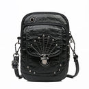 Vintage weiches Leder Umhängetaschen Rivet PU Frauen Messenger Umhängetasche kleine weibliche Handtaschen Telefon Geldbörsen schwarz und braun