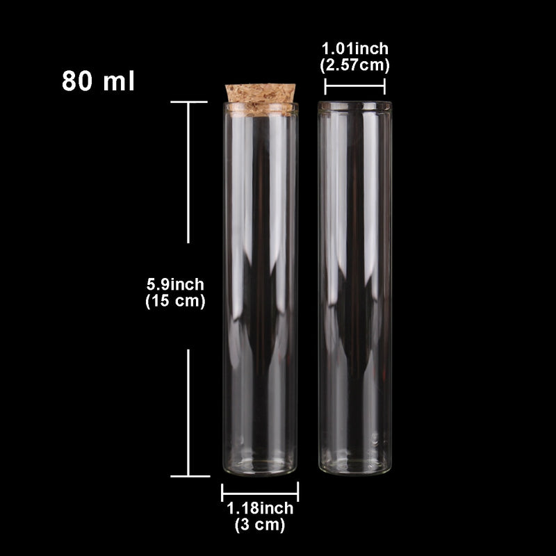 15ml/25ml/30ml/35ml/40ml/45ml/50ml/55ml/60ml/80ml/100ml Small Glass Test Tube with Cork Stopper Bottles Jars Vials 24 pieces