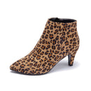Stiefel Frauen Herbst Stiefeletten Sexy Flock High Heels 7CM Punkt Reißverschluss Leopard Halbkurz Winterstiefel Weibliche Erwachsene Schuhe