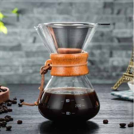 1 STÜCK 1000 ml Glas Kaffeekanne Dripper Moka Teekocher Kaffeemaschine Barista Werkzeuge Espresso Manueller Wasserkocher Teekanne mit Edelstahl