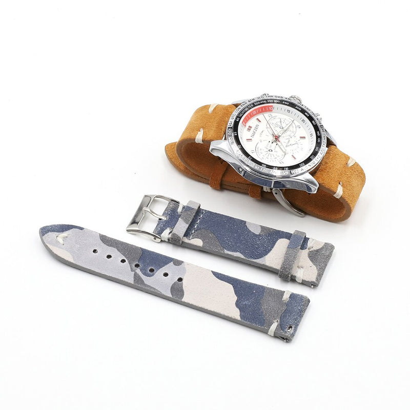 Retro Camouflage Suede Leather Watch Band Strap 18mm 20mm 22mm 24mm for Men Women Watch Belt Accessories Wrist Watch Bracelet