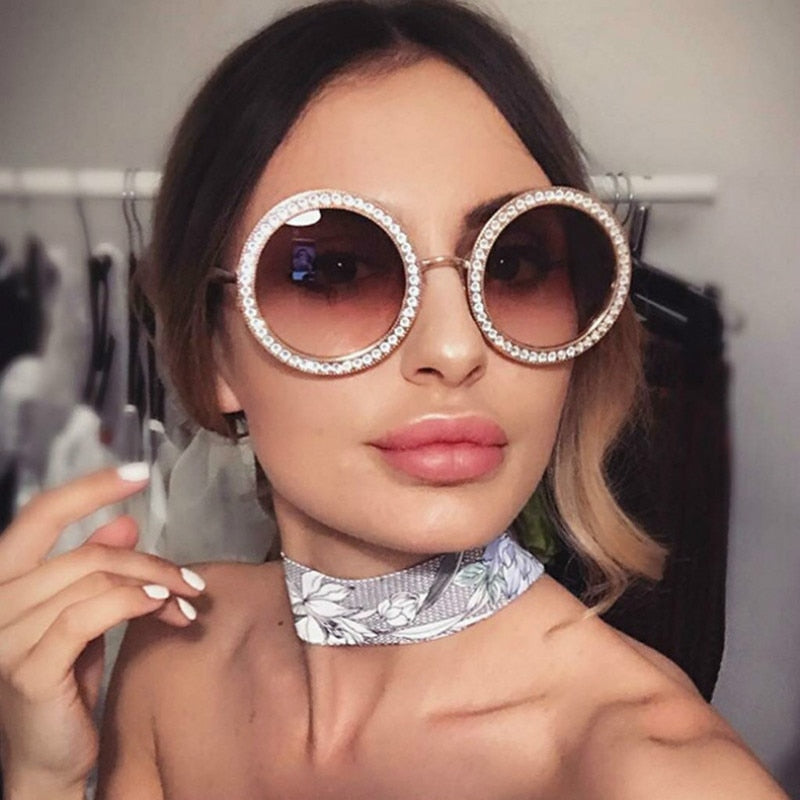 2022 Vintage Sunglasses Women gafas  luxury Brand Inlaid brick Sun glasses oculos de sol mujer oversize Round Big Sunglasses