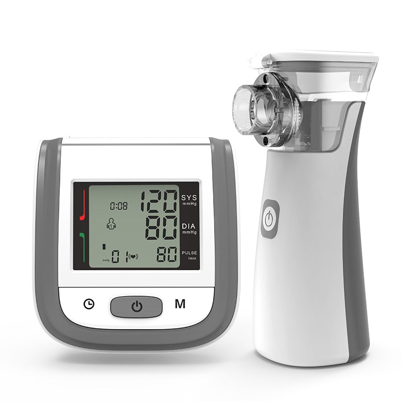 Nebulizador de inhalador de asma de mano BOXYM y paquetes de viaje de cuidado de la salud familiar de presión arterial de muñeca LCD