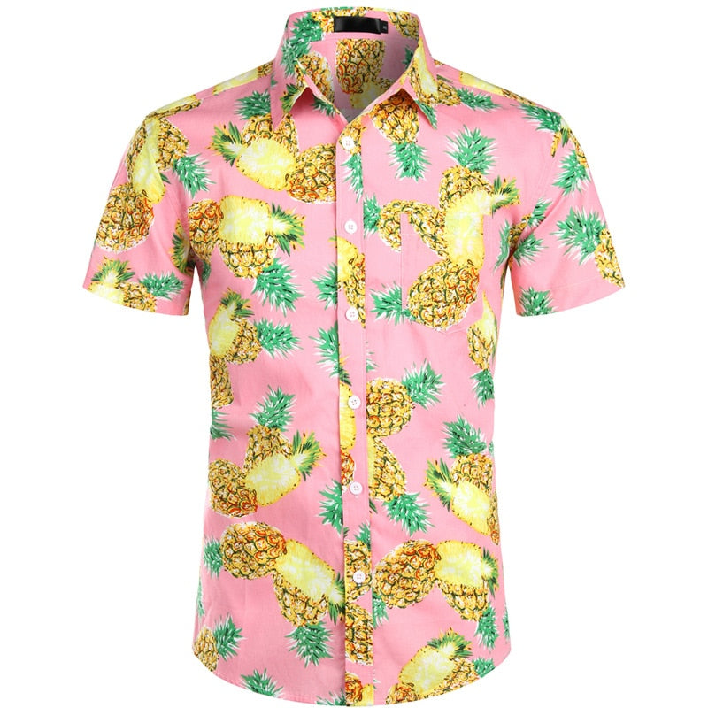 Hawaiihemden Herren Tropisch Rosa Blumen Strandhemd Sommer Kurzarm Urlaubskleidung Lässiges Hawaiihemd Herren USA Größe XXL
