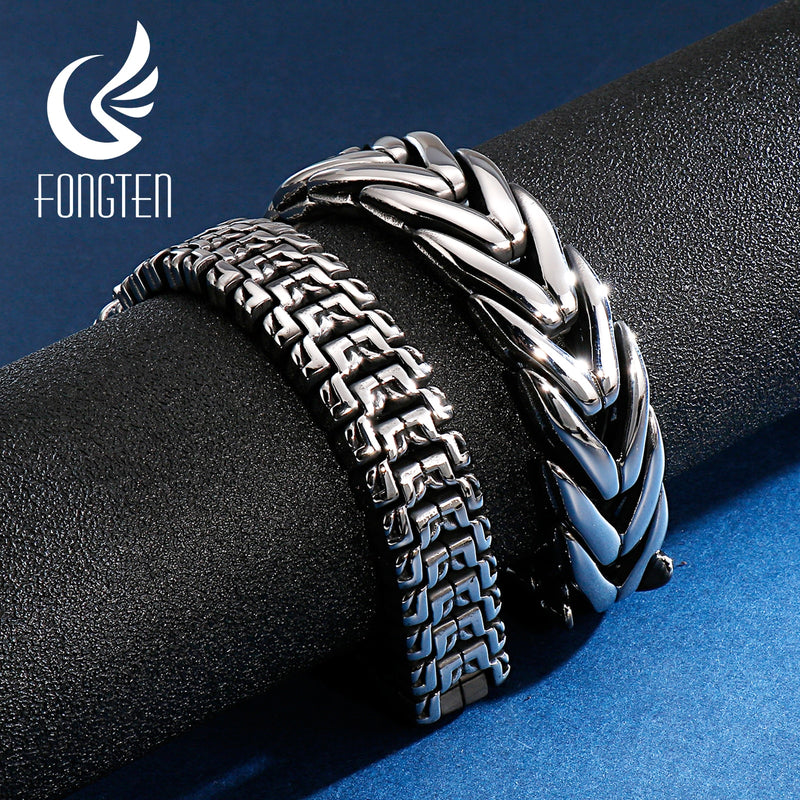 Fongten, pulsera Retro personalizada para hombre, cadena de Hip Hop, dijes de acero inoxidable, brazalete, pulseras, joyería 2020