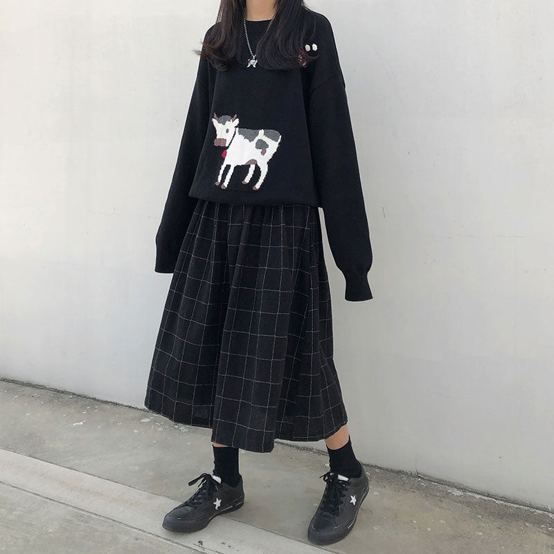 2 colors japanese style high elastic waist Long Skirts Woman 2019 autumn winter plaid A-line pleated Skirts womens (X1078)