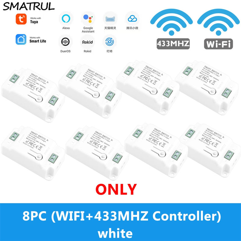 SMATRUL Tuya Smart Life Home APP WiFi +RF 433Mhz Switch LighT Wall Relay Timer Module Voice Google Home Alexa 110V 220V 10A Lamp