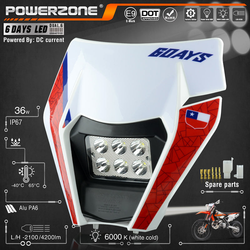 PowerZone Motorrad LED Scheinwerfer Scheinwerfer Scheinwerfer Supermoto Verkleidung für KTM EXC SXF MX Dirt Bike Enduro LED Scheinwerfer