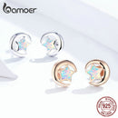 bamoer Echtes 925 Sterling Silber Mond und Stern 2 Farben Opal Ohrstecker für Frauen Hochzeit Statement Schmuck Boucles SCE816
