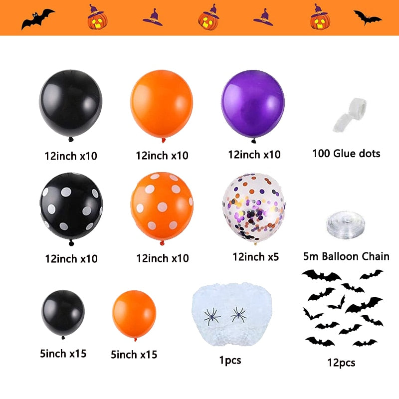 Halloween Dekoration Ballon Set Aufkleber Spinnennetz Halloween Party Luftballons Garland Home Decor Supplies Schwarz Orange Ballon