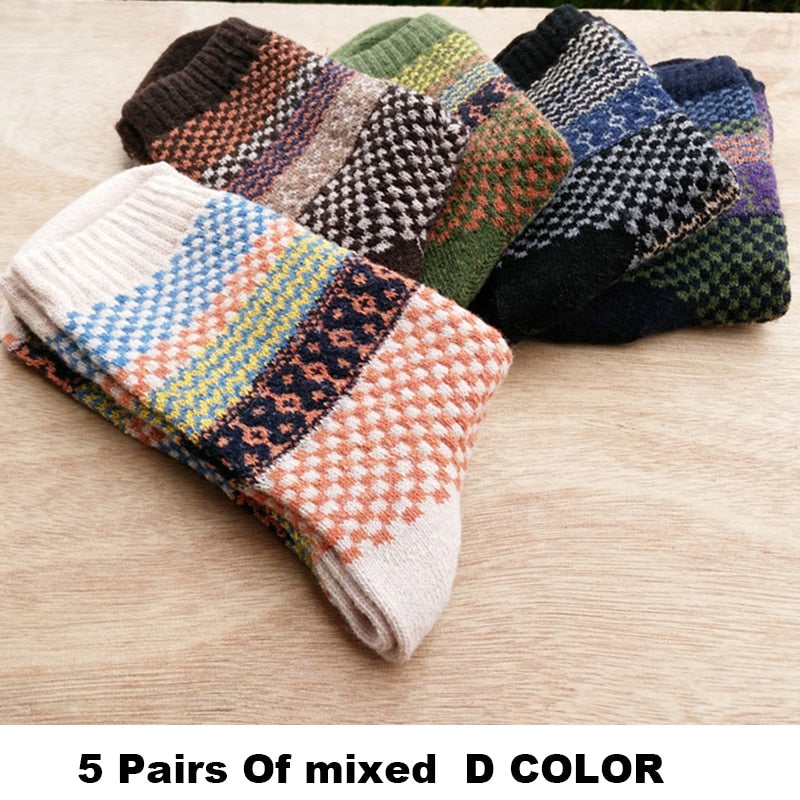 10PCS=5Pairs Autumn Winter New Men Thicken Warm Harajuku Retro Fashion Casual Wool High Quality Cotton Socks Wholesale Snow Sock