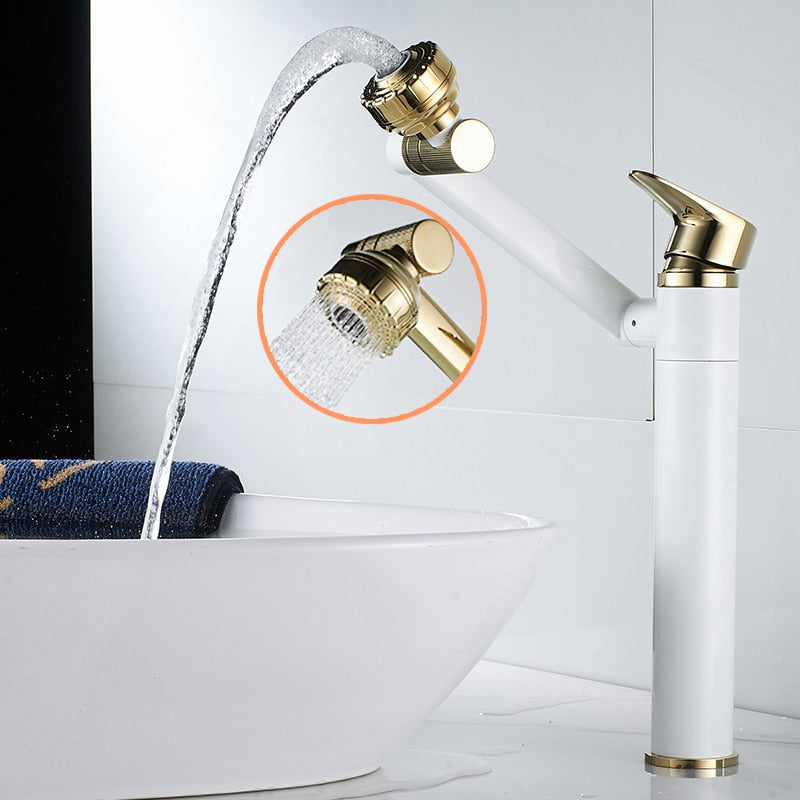 Grifo de lavabo, grifo de agua para baño, grifo de baño dorado giratorio de 360 ​​grados, grifo monomando para fregadero, mezclador de agua fría y caliente