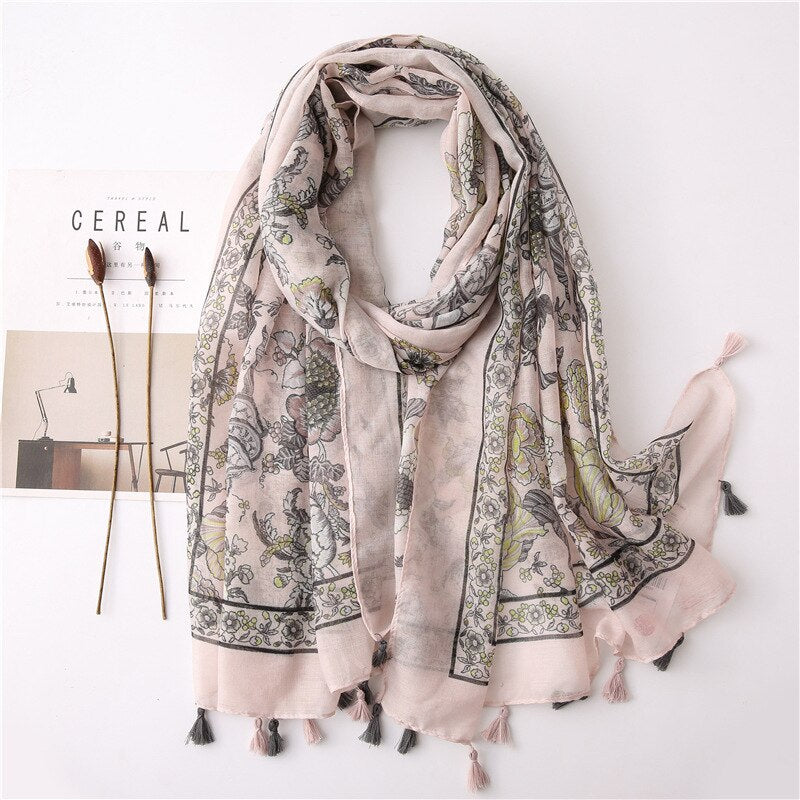 2020 fashion spring summer geometry printing cotton scarf with tassel fashion wraps shawls sunscreen beach hijabs wholesale