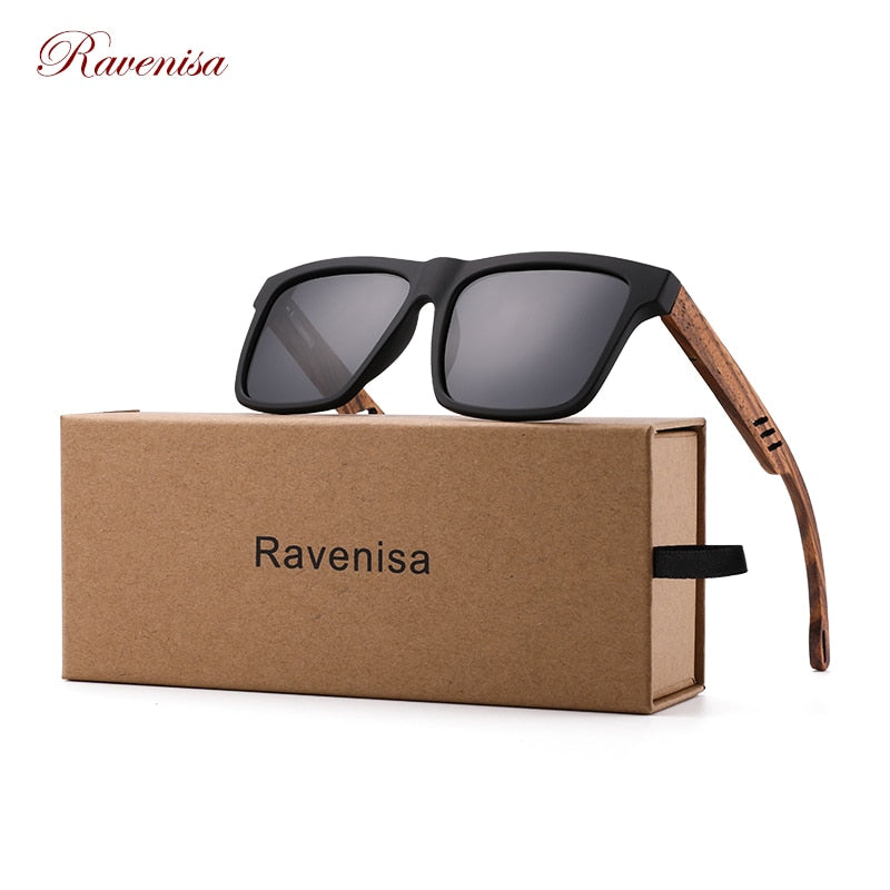 Ravenisa Zebra Wood Square Sonnenbrille Polarisierte Sonnenbrille Herren Markendesigner Holzbrillengestelle Oculos De Sol Feminino