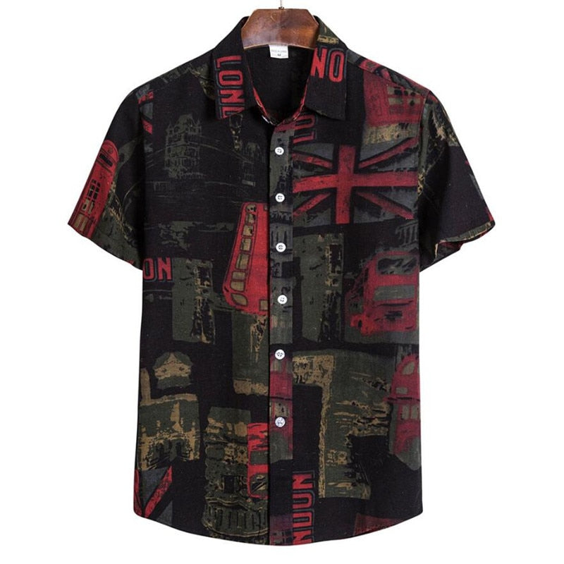 Sommer Mode Casual Männer Baggy Strand Hawaiian Druck Kurzarm Knopf Retro Shirts Tops Bluse Männer Hemd 2021 Sommer Neu