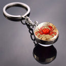 LLavero de animales, gato, perro, oso, pavo real, conejo, ardilla, Fénix, llavero con colgante de bola de cristal de doble cara