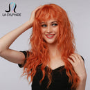 La Sylphide HalloWeen Cosplay Party Perücke Long Body Wave Orange Kunsthaar Perücken mit Pony für Damen Süße Perücken Hitzebeständig