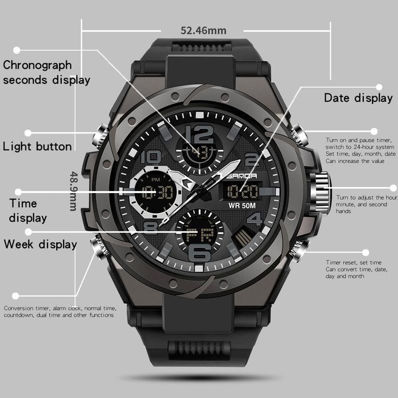 SANDA Marke Herrenuhr Military Outdoor Sports Wasserdichte Uhren Dual Display Quarz LED Digitaluhr Relogio Masculino