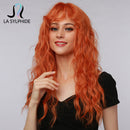 La Sylphide HalloWeen Cosplay Party Perücke Long Body Wave Orange Kunsthaar Perücken mit Pony für Damen Süße Perücken Hitzebeständig