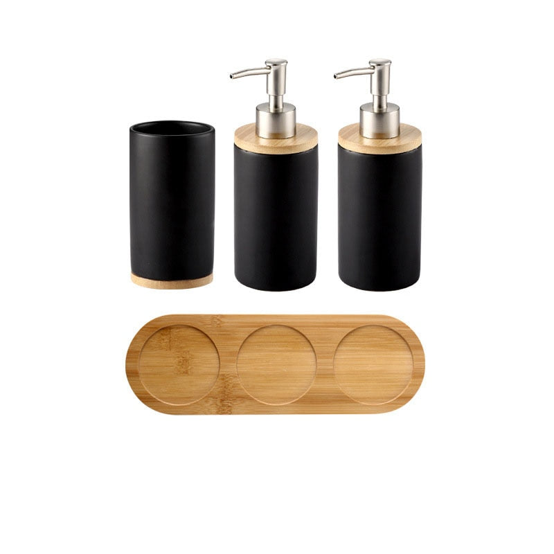 Ceramic Bamboo Toothbrush Holder Cup Bathroom Accessories Set Tumblers Bathroom Emulsion Container Dishwashing Liquid Container