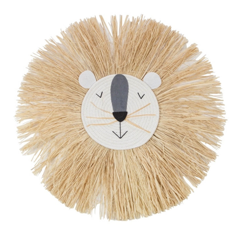 Cartoon Lion Hanging Decorations Handmade Cotton Thread Weaving Animal Head Ornament Kids Room Wall Home Accessory 60cm