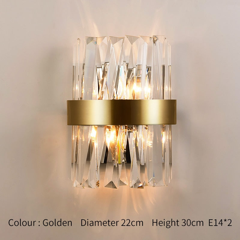 Fast shipping Crystal Golden Modern Indoor Wall Light For Bedroom Bedside Living Room Decoration LED Sconce Lamp Bathroom