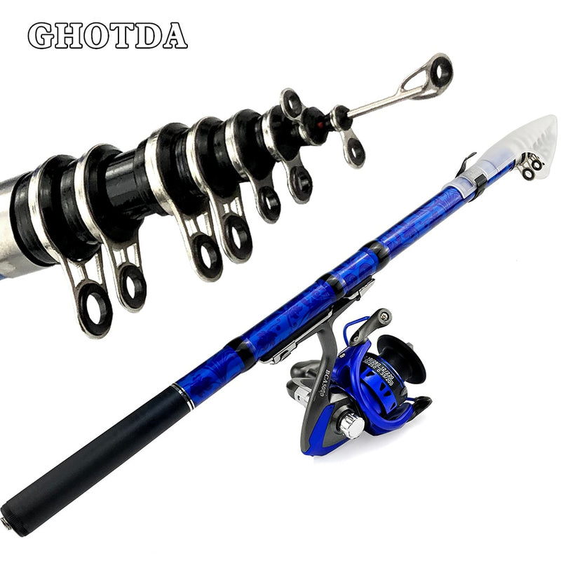 Fishing Rod and Reel Set Carbon Telescopic Fishing Rod Pole with 5.5:1 Metal Spool Spinning Reel Freshwater Kits