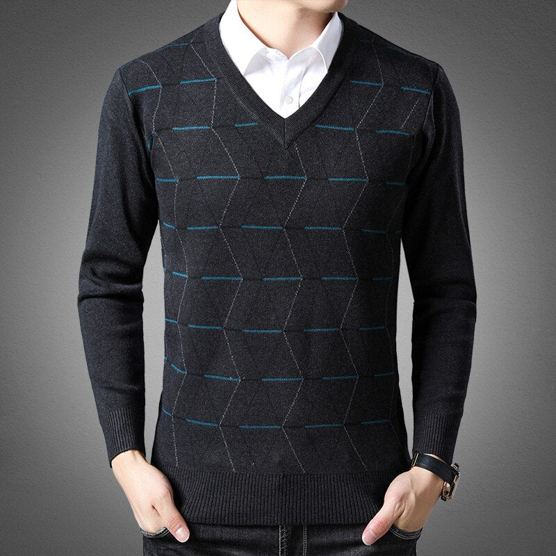 Neue Modemarke Pullover für Herren Pullover V-Ausschnitt Slim Fit Pullover stricken dick warm Herbst koreanische Art Freizeitkleidung Männer