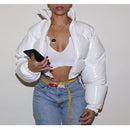 Frauen Daunenjacke Lässige Neonfarbe Langarm Reißverschlüsse Warmer Parka Daunenblase Mantel Herbst Winter Warmer Dicker Außenmantel