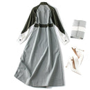 Vestido de mosaico de moda otoño 2019 cuello alto de un solo pecho de longitud media vestidos de una línea de pata de gallo