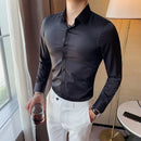 40kg-75kg Kleine asiatische Größe Fashion New Herrenhemd Korea Styles Langarm Slim Fit Gelb Grün Weiß Casual Social Shirts