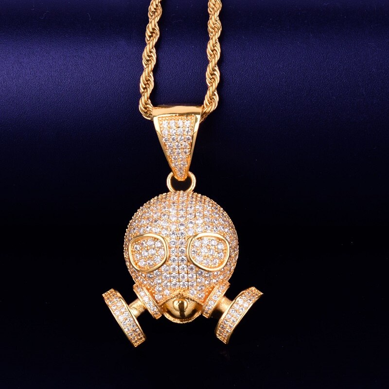 Skull Mask Pendant Necklace  Gold Color Plated Charm AAAA Cubic Zircon Men's Hip Hop Rock Jewelry