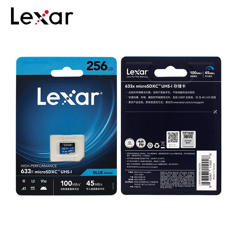 Tarjeta Micro SD Original Lexar de 128 GB, tarjeta de memoria de 256 GB, 64 GB de alta velocidad hasta Max 95 M/s, tarjeta Flash 512G Class10 633x TF