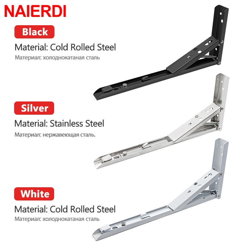 NAIERDI 2PCS Triangle Folding Angle Bracket Heavy Support Adjustable Wall Mounted Bench Table Shelf Bracket Furniture Hardware