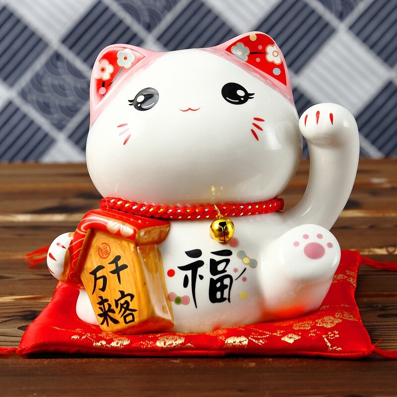6 inch Ceramic Maneki Neko Money Box Lucky Cat Ornament Home Decor Gift Feng Shui Fortune Cat piggy Bank